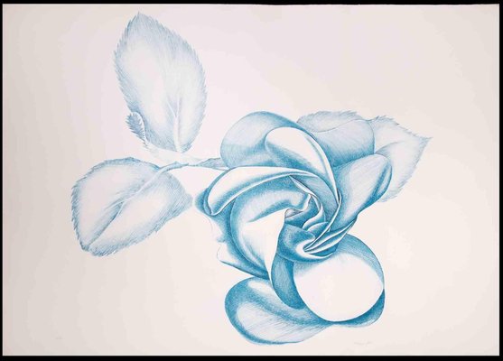 Giacomo Porzano, Blue Rose, Original Etching, 1970s-ZCI-1362652