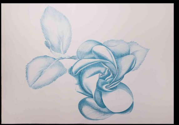 Giacomo Porzano, Blue Rose, Original Etching, 1970s-ZCI-1362699