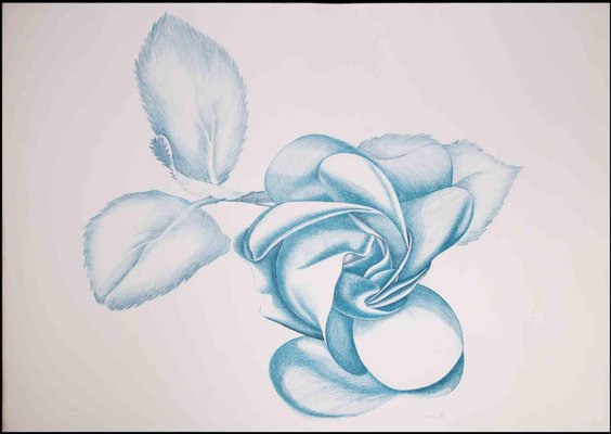 Giacomo Porzano, Blue Rose, Original Etching, 1970s-ZCI-1344749