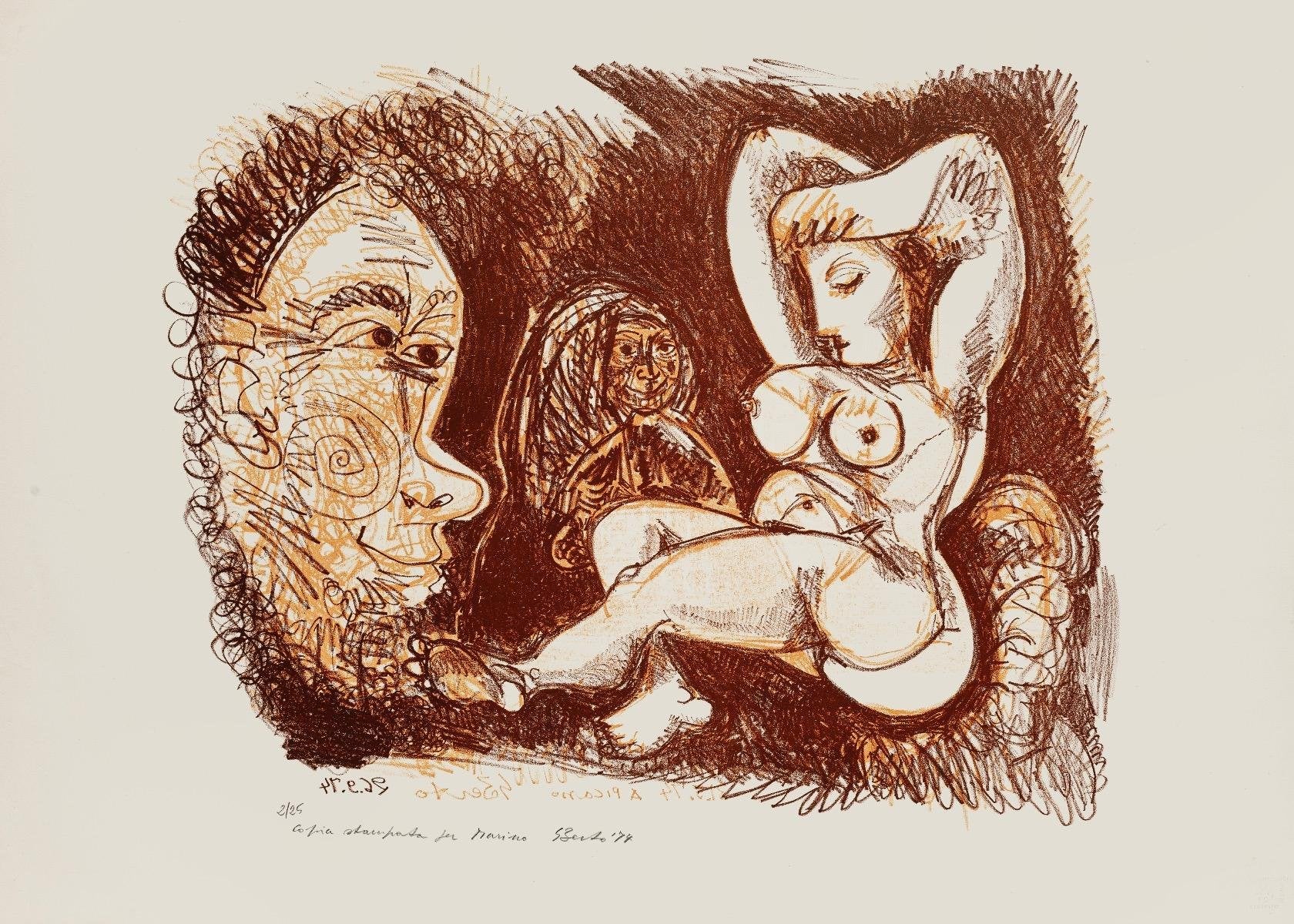 Gian Paolo Berto, Homage To Picasso, Lithograph, 1974