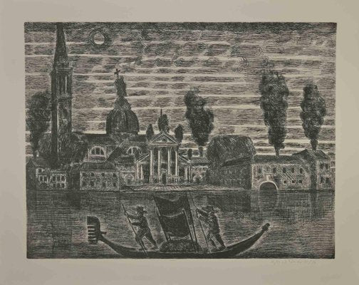 Gianpaolo Berto, Gondoliers in Venice, Etching, 1974-ZCI-2029528