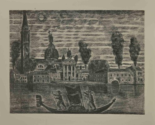 Gianpaolo Berto, Gondoliers in Venice, Etching, 1974-ZCI-2029314