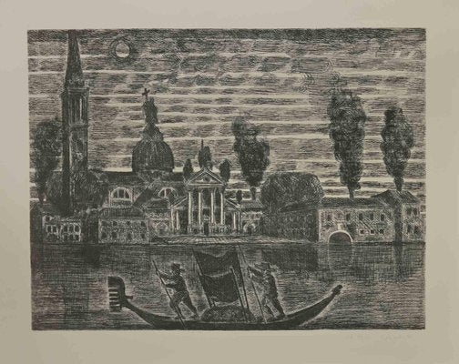 Gianpaolo Berto, Gondoliers in Venice, Etching, 1974-ZCI-2029847