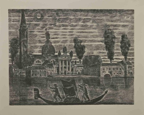 Gianpaolo Berto, Gondoliers in Venice, Etching, 1974-ZCI-2029525