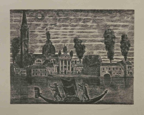 Gianpaolo Berto, Gondoliers in Venice, Etching, 1974-ZCI-2029171