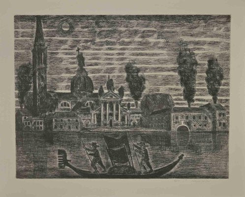 Gianpaolo Berto, Gondoliers in Venice, Etching, 1974-ZCI-2029534