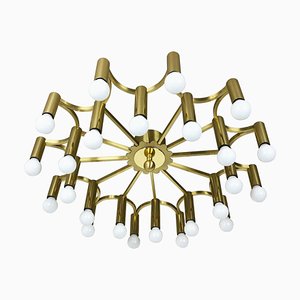 Gigantic Brass 24 Bulb Flush Mount Ceiling Light from Stilnovo, Italy, 1960s-QZ-1079806