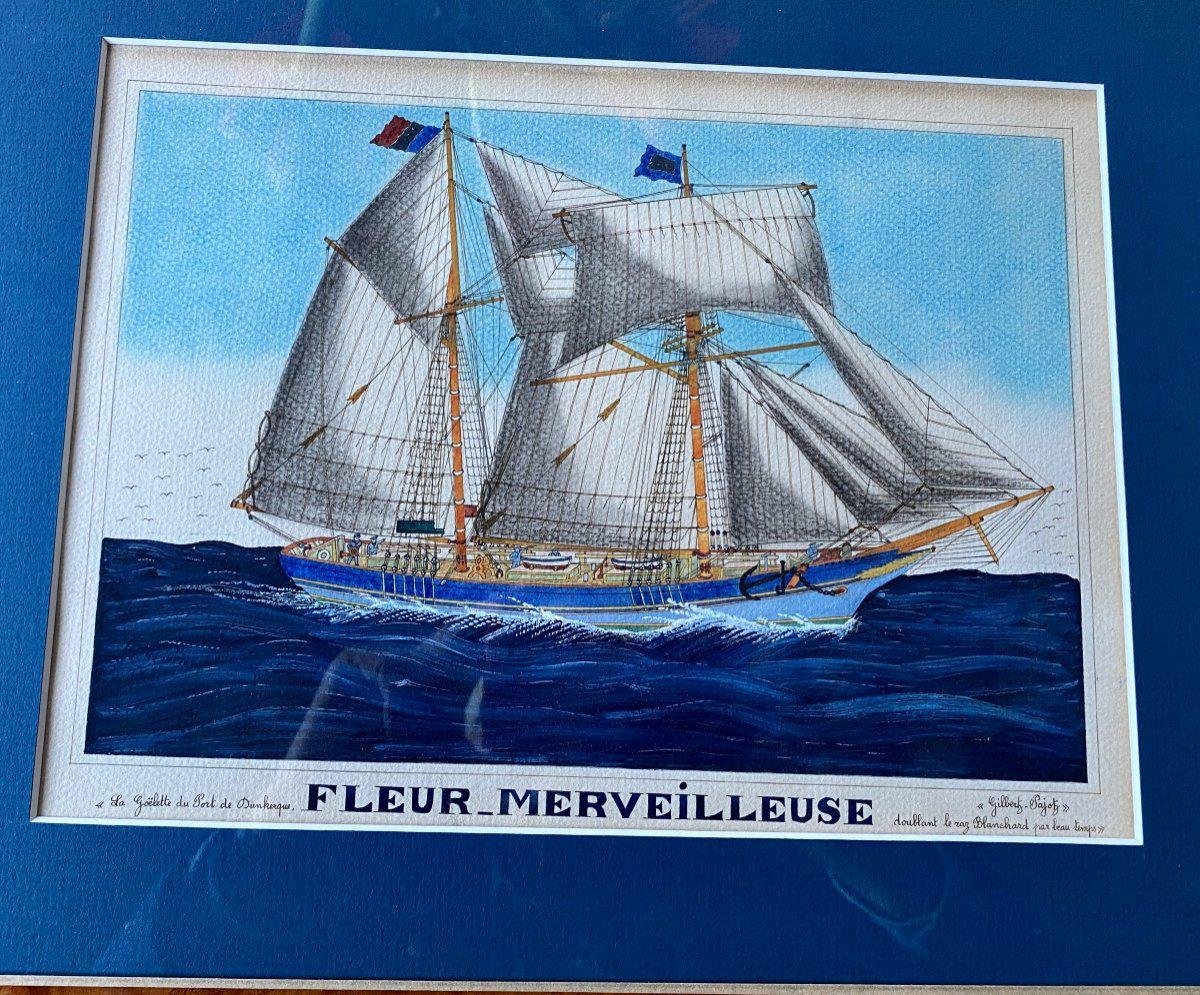 Gilbert Pajot, Marine Scene, Gouache, Framed