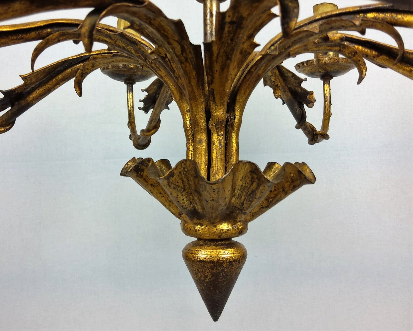 Gilded 12-Arm Chandelier Decorated with Leaves, 1940s