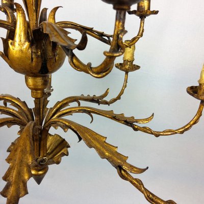 Gilded 12-Arm Chandelier Decorated with Leaves, 1940s-YBU-883250