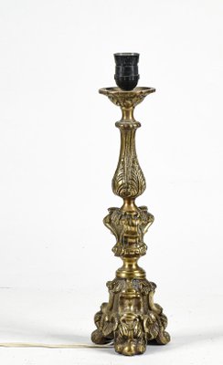 Gilded and Machined Brass Candlestick Table Light, Italy-RAQ-1186766