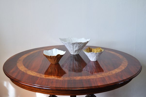 Gilded Bowls in White Porcelain by Violise Lunn for Royal Copenhagen, Set of 3-HPQ-1320128