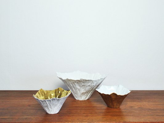 Gilded Bowls in White Porcelain by Violise Lunn for Royal Copenhagen, Set of 3-HPQ-1320128