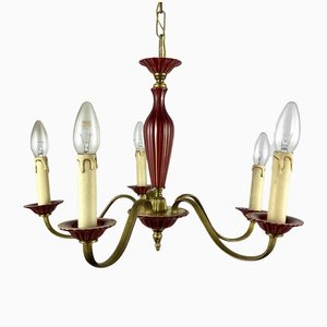 Gilded Brass and Burgundy Ceramics Chandelier-GYX-1353277