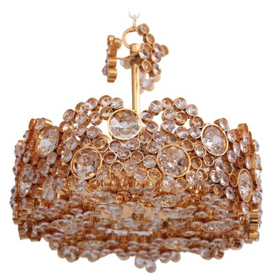 Gilded Brass and Crystal Glass Encrusted Chandelier from Palwa, 1960s-VLZ-631896