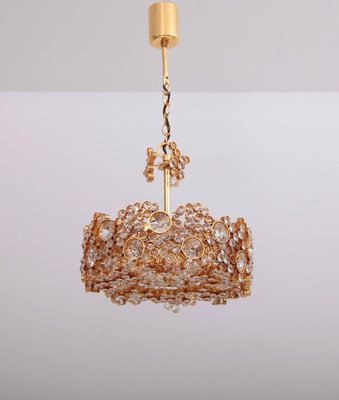 Gilded Brass and Crystal Glass Encrusted Chandelier from Palwa, 1960s-VLZ-631896