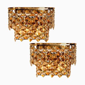 Gilded Brass and Crystal Glass Wall Sconces from Palwa, Germany, 1960s, Set of 2-VDW-913245