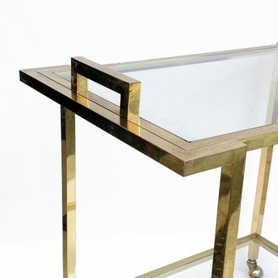 Gilded Brass and Glass Trolley with Service Tray, Italy, 1980s-JDR-1126188