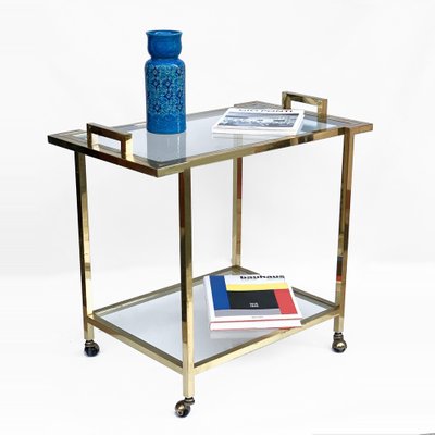 Gilded Brass and Glass Trolley with Service Tray, Italy, 1980s-JDR-1126188