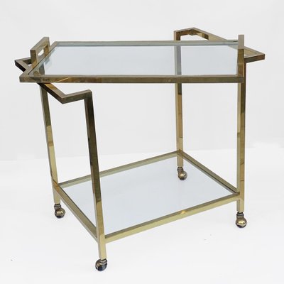 Gilded Brass and Glass Trolley with Service Tray, Italy, 1980s-JDR-1126188