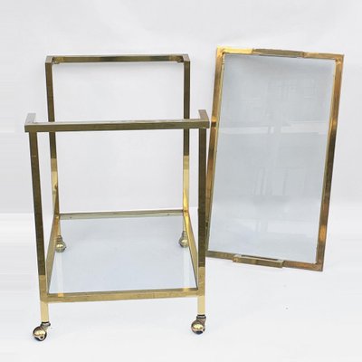 Gilded Brass and Glass Trolley with Service Tray, Italy, 1980s-JDR-1126188