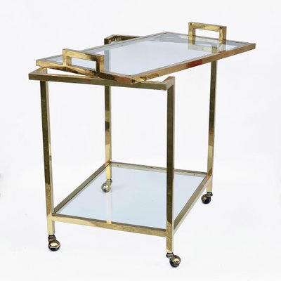 Gilded Brass and Glass Trolley with Service Tray, Italy, 1980s-JDR-1126188