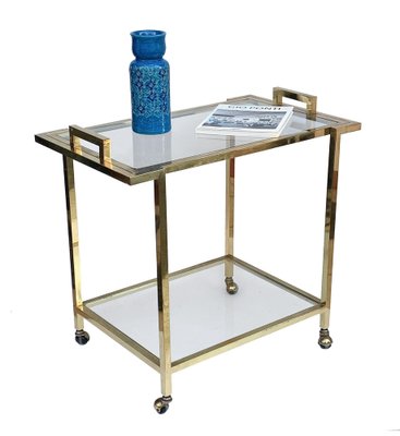 Gilded Brass and Glass Trolley with Service Tray, Italy, 1980s-JDR-1126188