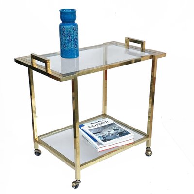 Gilded Brass and Glass Trolley with Service Tray, Italy, 1980s-JDR-1126188