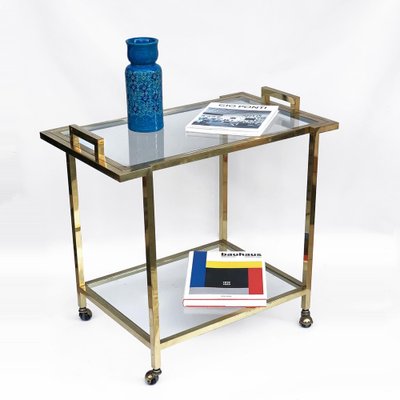 Gilded Brass and Glass Trolley with Service Tray, Italy, 1980s-JDR-1126188