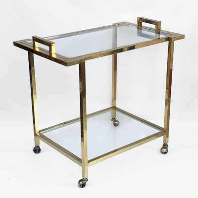 Gilded Brass and Glass Trolley with Service Tray, Italy, 1980s-JDR-1126188