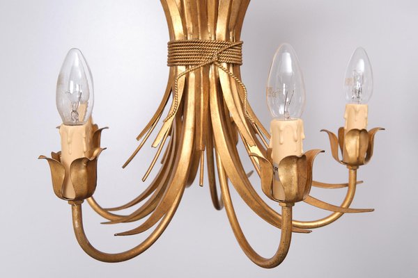 Gilded Brass Wheat Sheaf Chandeliers, Italy, 1970s, Set of 2-GCG-1817489