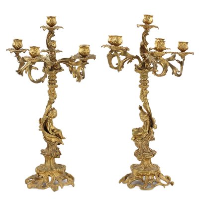 Gilded Bronze Candelabras, 19th Century, Set of 2-WMV-1767179