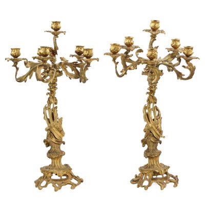 Gilded Bronze Candelabras, 19th Century, Set of 2-WMV-1767179