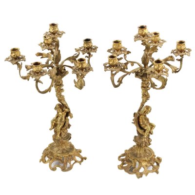 Gilded Bronze Candelabras, 19th Century, Set of 2-WMV-1767179