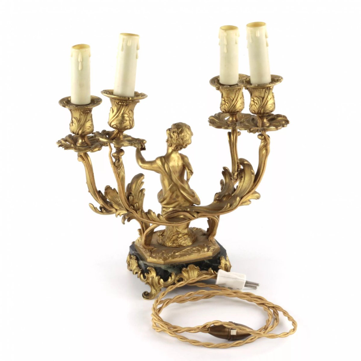 Gilded Bronze Lamp with Cupids Playing Music, Set of 2