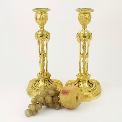 Gilded Bronze Louis XVI Candleholders, Set of 2-KMT-1168599