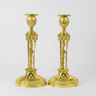 Gilded Bronze Louis XVI Candleholders, Set of 2-KMT-1168599