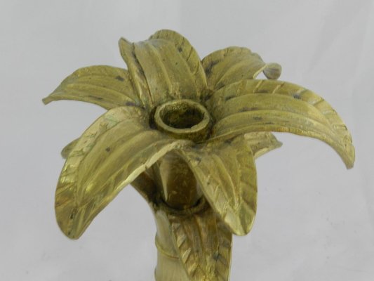 Gilded Bronze Palm Tree Candleholder, 1980s-RIU-589470