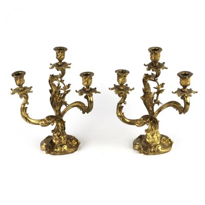 Gilded Bronze Rocaille Candelabras, Set of 2-WMV-1129333