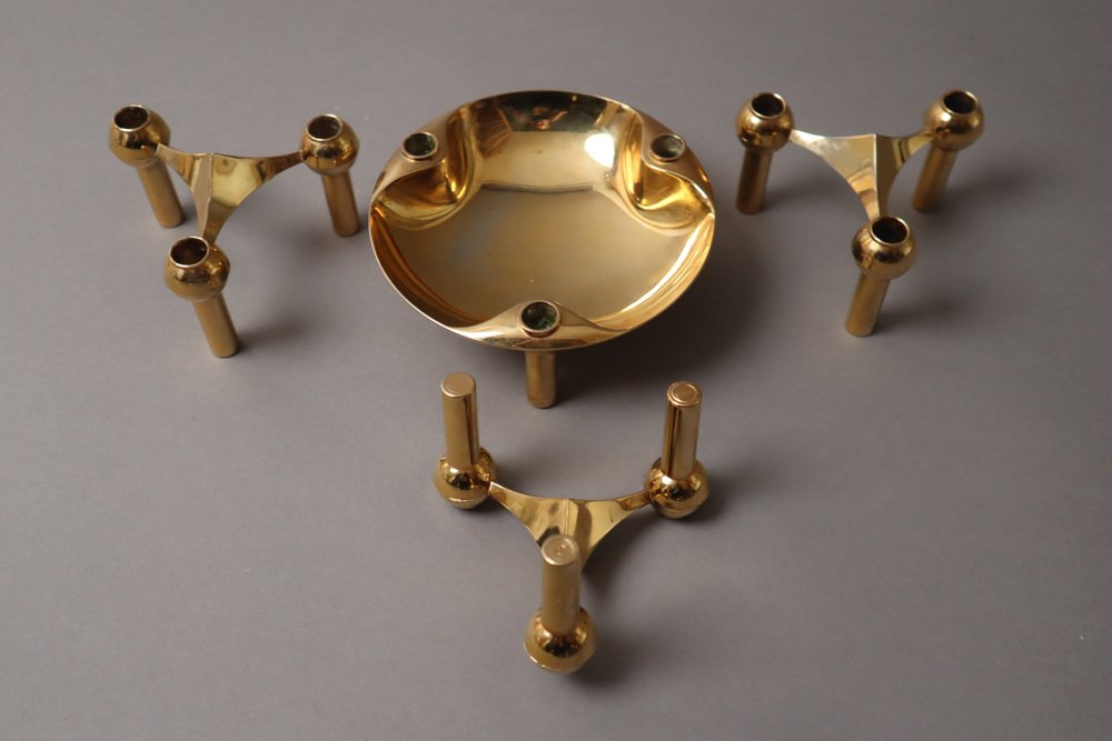 Gilded Candleholders from Nagel, 1970s, Set of 4