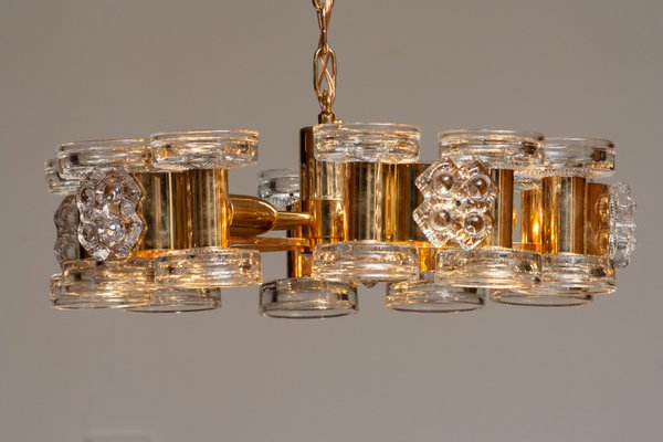 Gilded Chandelier with Ten Candlesticks and Five Screw Bulbs from Orrefors, 1970s-JE-869393