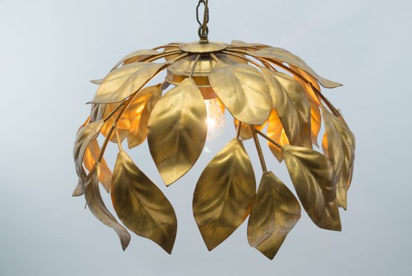 Gilded Florentine Ceiling Lamp with Opaline Glass Globe Shade, 1960s-KQB-1071352