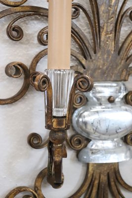 Gilded Iron and Crystal Sconces attributed to Maison Baguès, 1950s, Set of 2-DCO-2033892