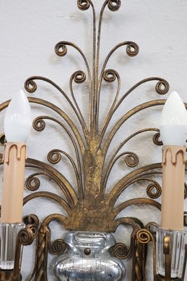 Gilded Iron and Crystal Sconces attributed to Maison Baguès, 1950s, Set of 2-DCO-2033892