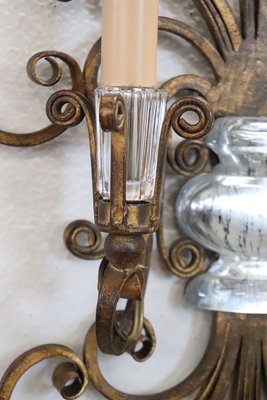 Gilded Iron and Crystal Sconces attributed to Maison Baguès, 1950s, Set of 2-DCO-2033892