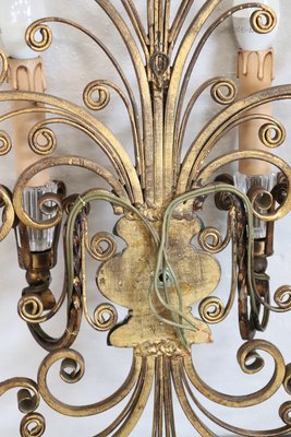 Gilded Iron and Crystal Sconces attributed to Maison Baguès, 1950s, Set of 2-DCO-2033892