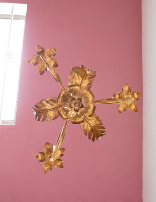 Gilded Italian Chandelier with Palm Leaves, 1980s-JWI-1772434