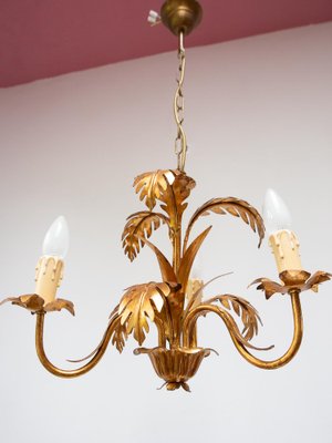 Gilded Italian Chandelier with Palm Leaves, 1980s-JWI-1772434