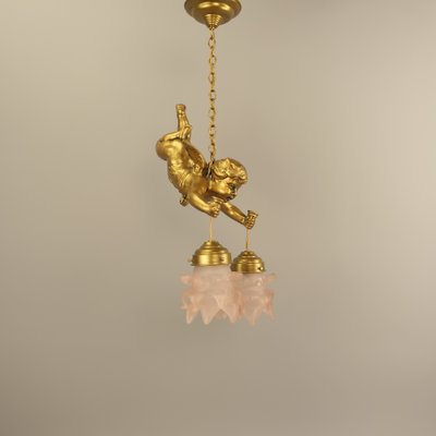 Gilded Metal Angel Figure Ceiling Light, 1910s-KDB-2041974