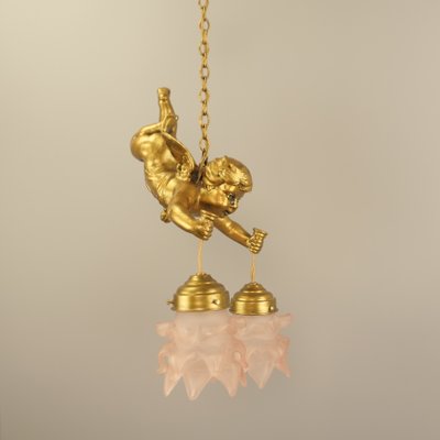 Gilded Metal Angel Figure Ceiling Light, 1910s-KDB-2041974